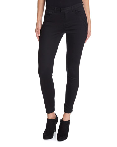 Pintuck Biker Skinny Jeans